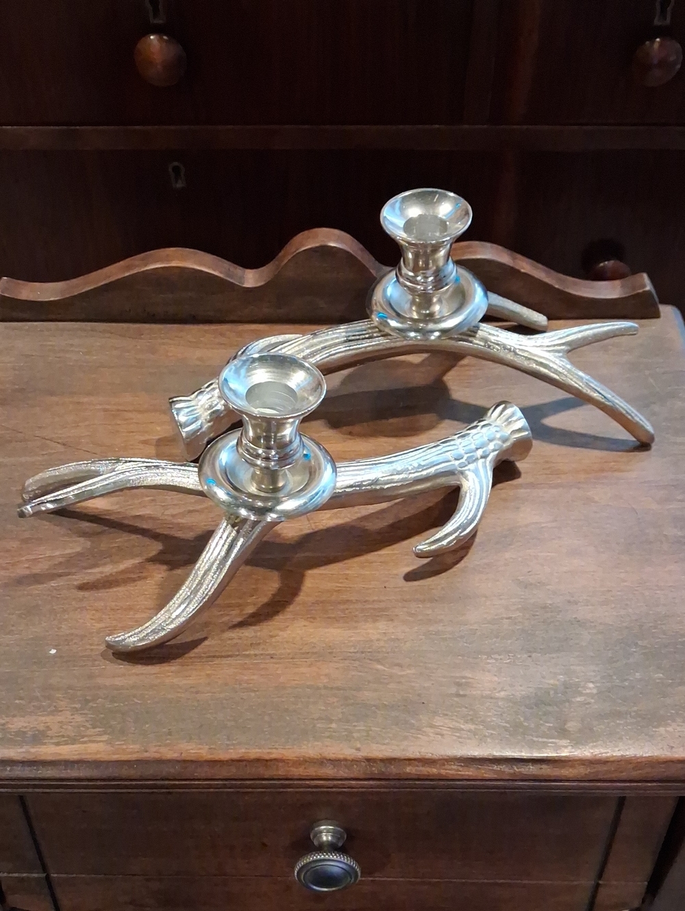 Vintage Metal Antler Candle Holders Silver Tone Holiday Ralph Lauren Style